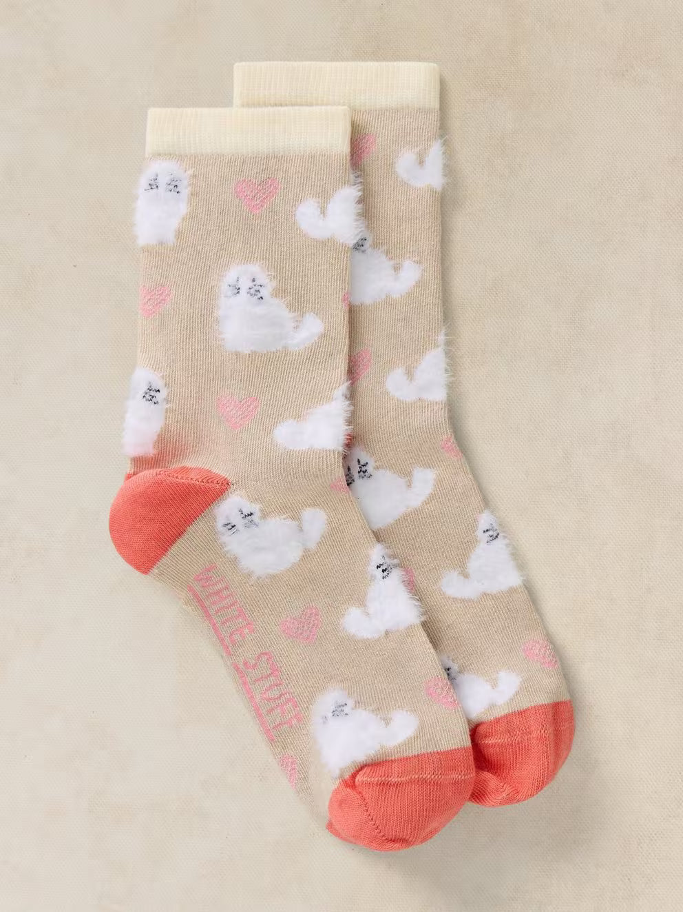 White Stuff Fluffy Cat Ankle Sock - Dark Natural