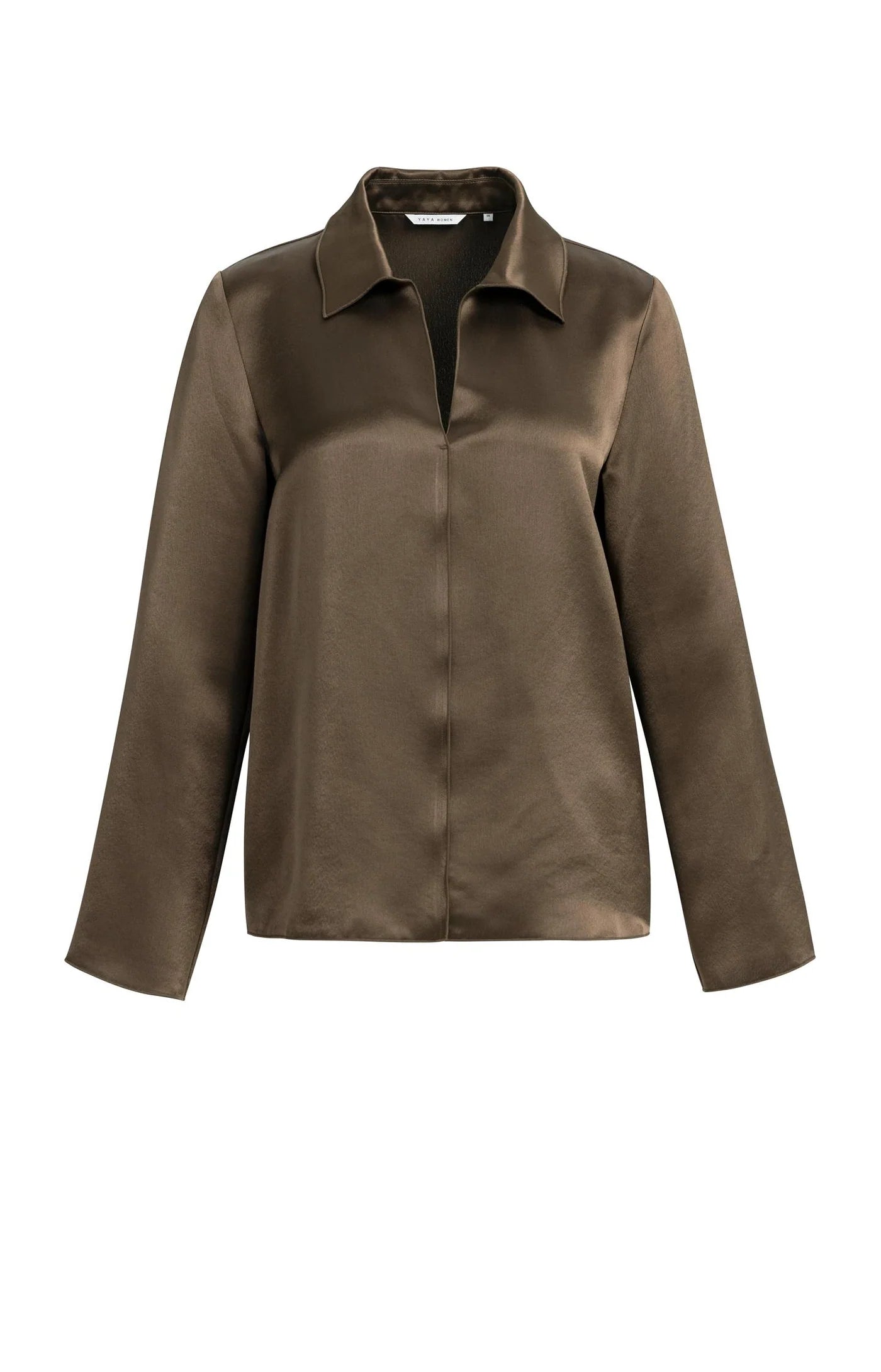 Yaya Satin Top with Collar - Cocoa Brown