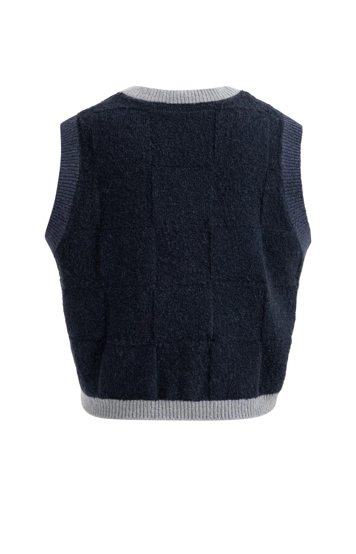 Yaya Check Textured Sweater Vest - Navy