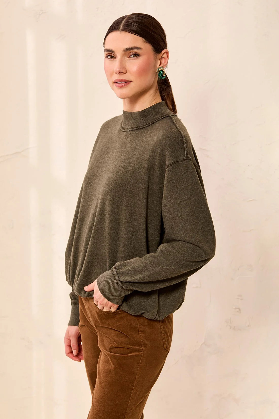 Tribal Bubble Hem Sweatshirt - Cedar Green
