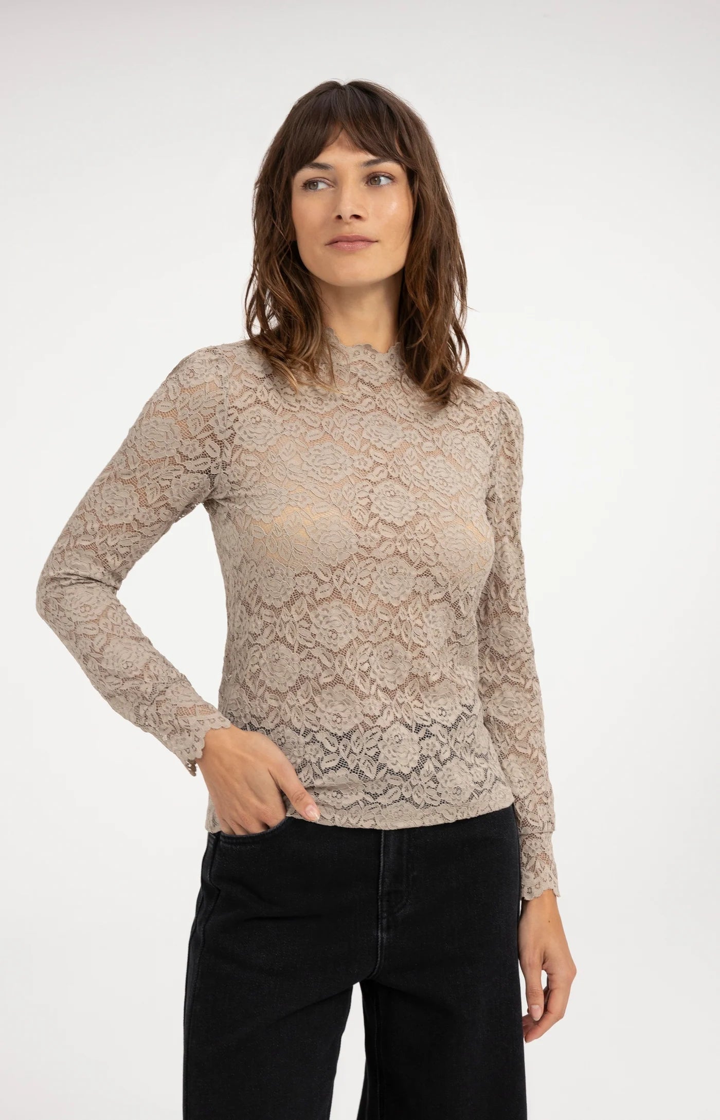 Yaya Lace Top - Cashmere Grey