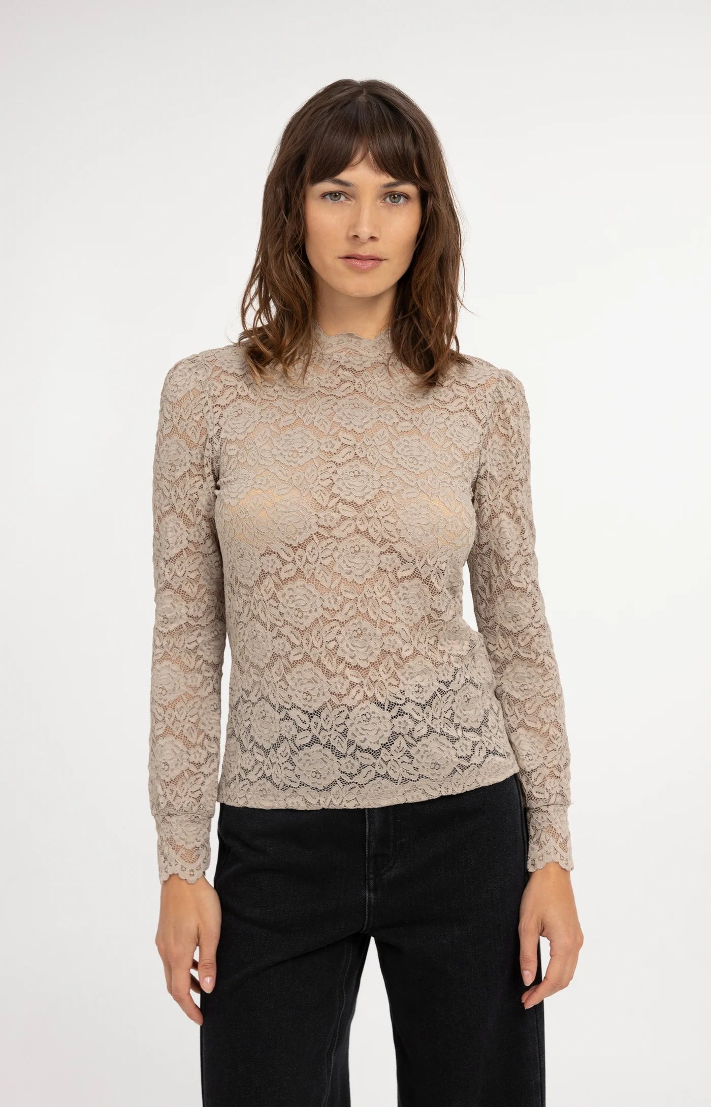 Yaya Lace Top - Cashmere Grey