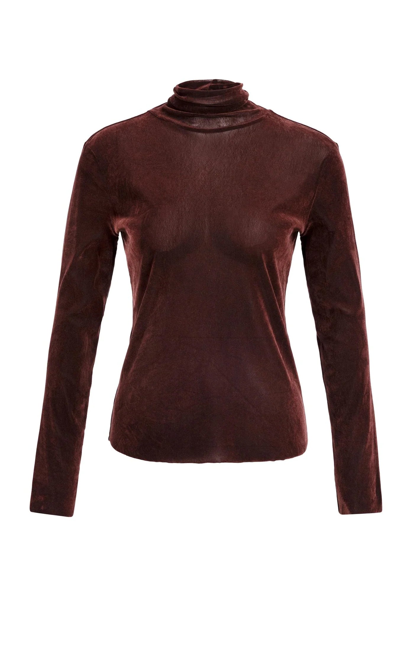 Yaya Velvet Mesh Top - Bitter Chocolate Red