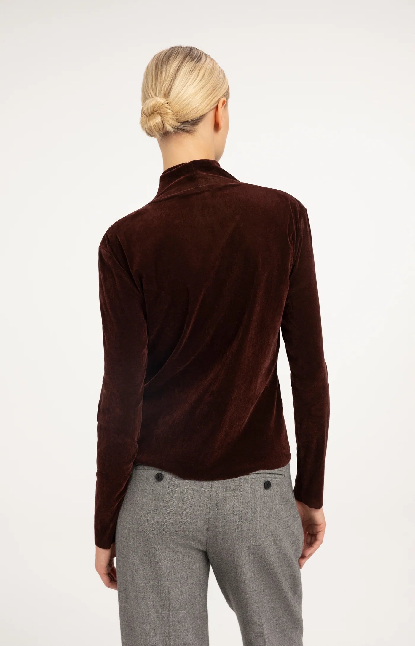 Yaya Velvet Mesh Top - Bitter Chocolate Red