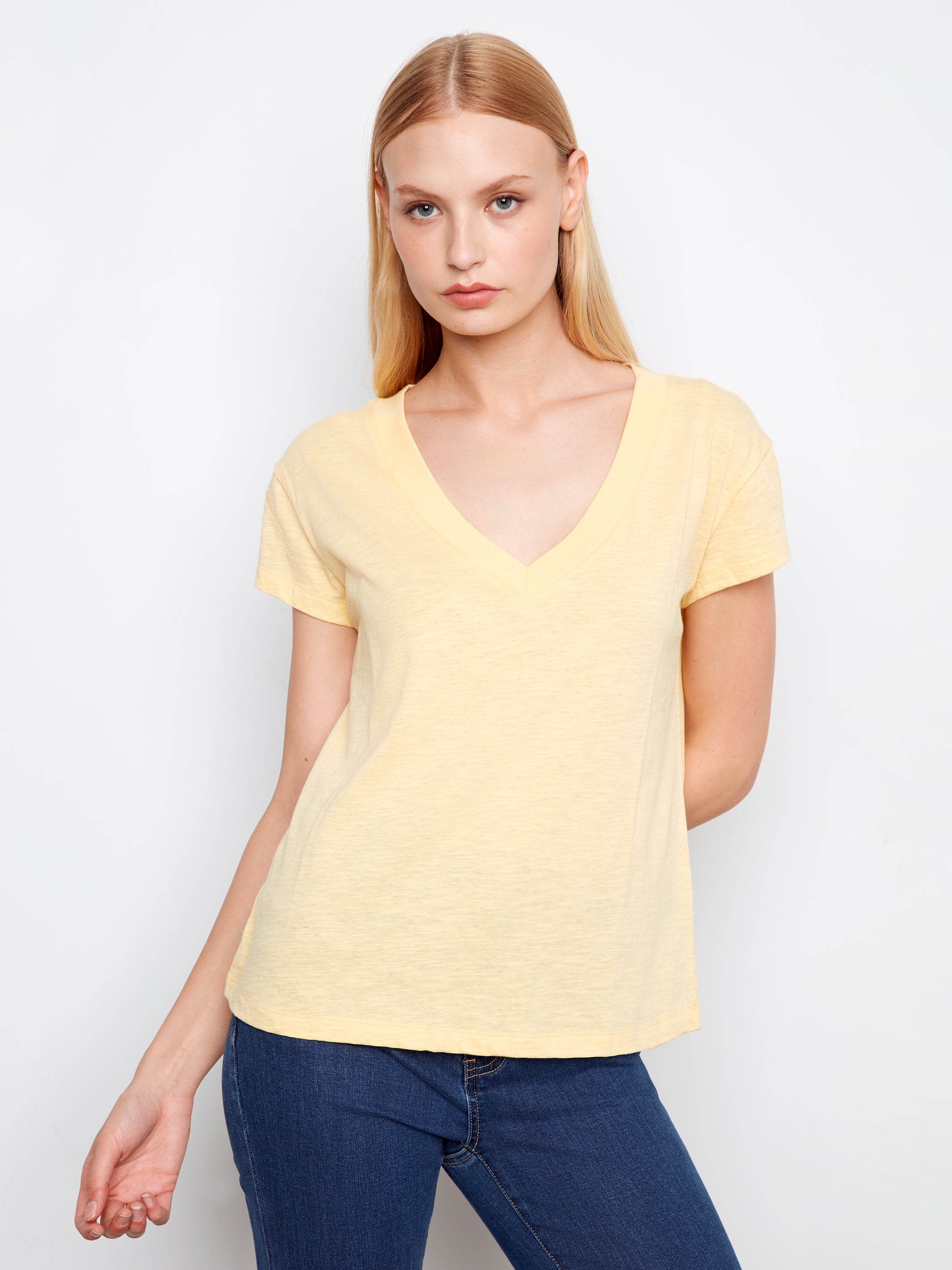 Charlie B Basic V Neck Tee - Sunshine