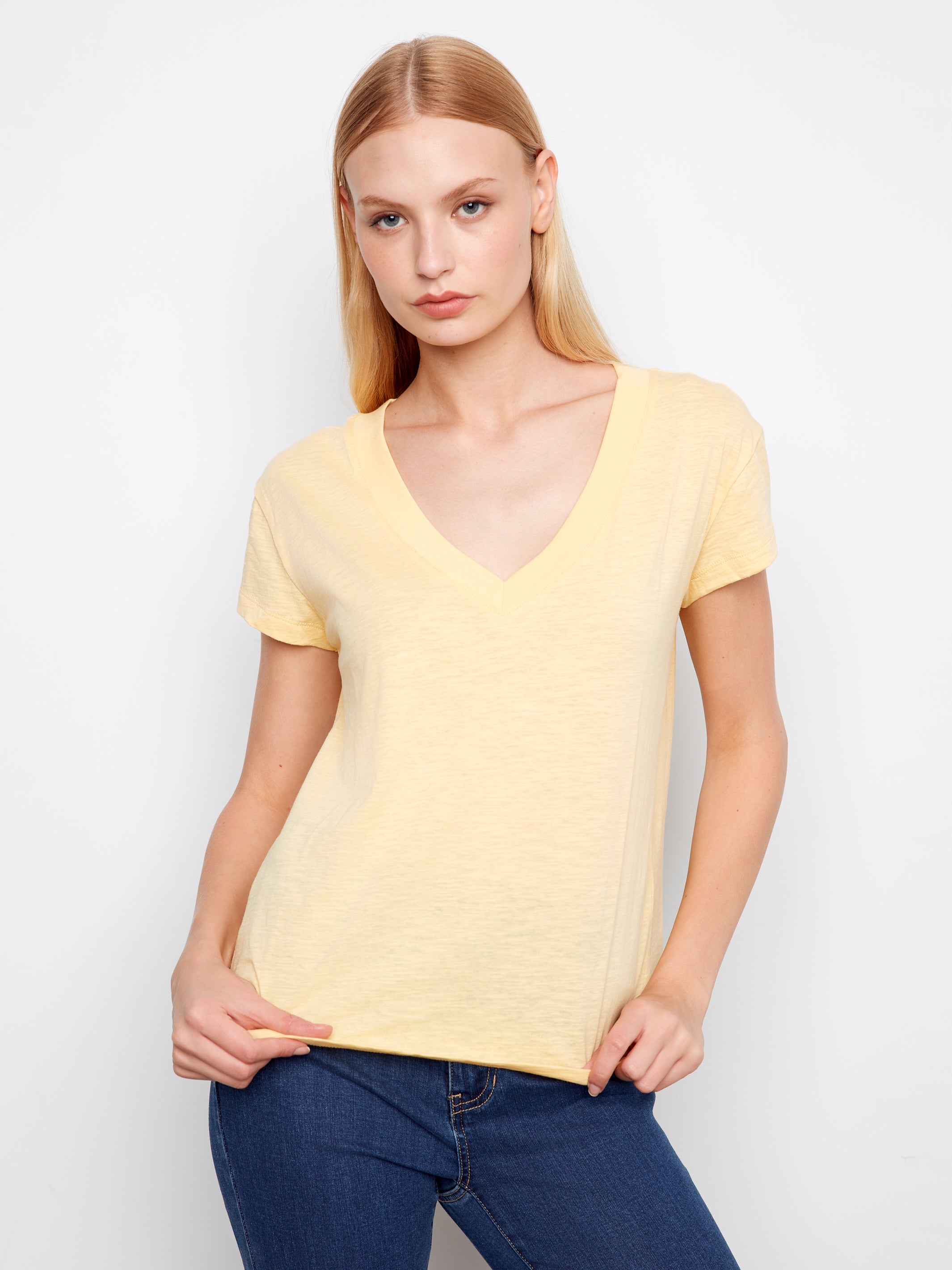 Charlie B Basic V Neck Tee - Sunshine