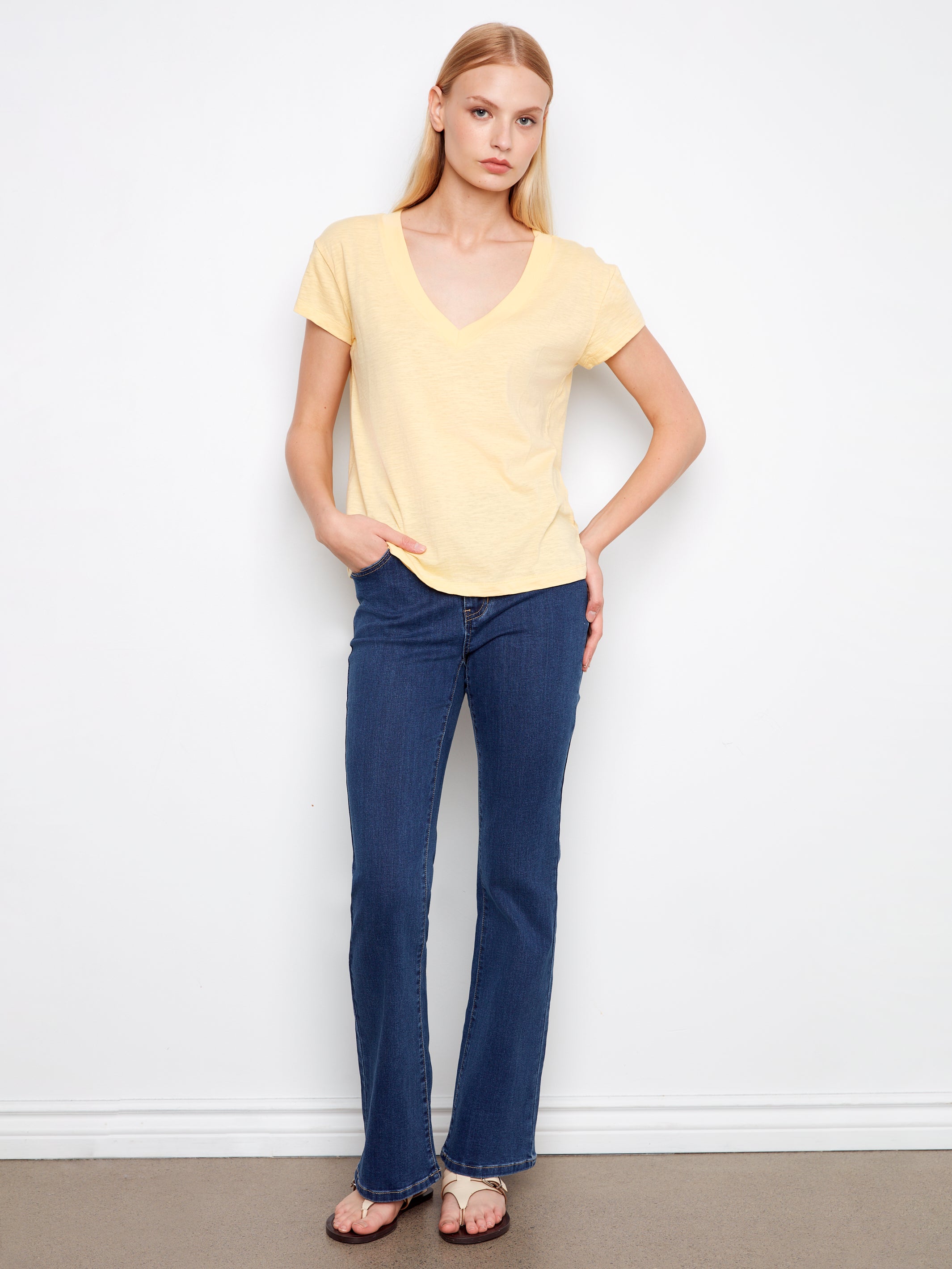 Charlie B Basic V Neck Tee - Sunshine