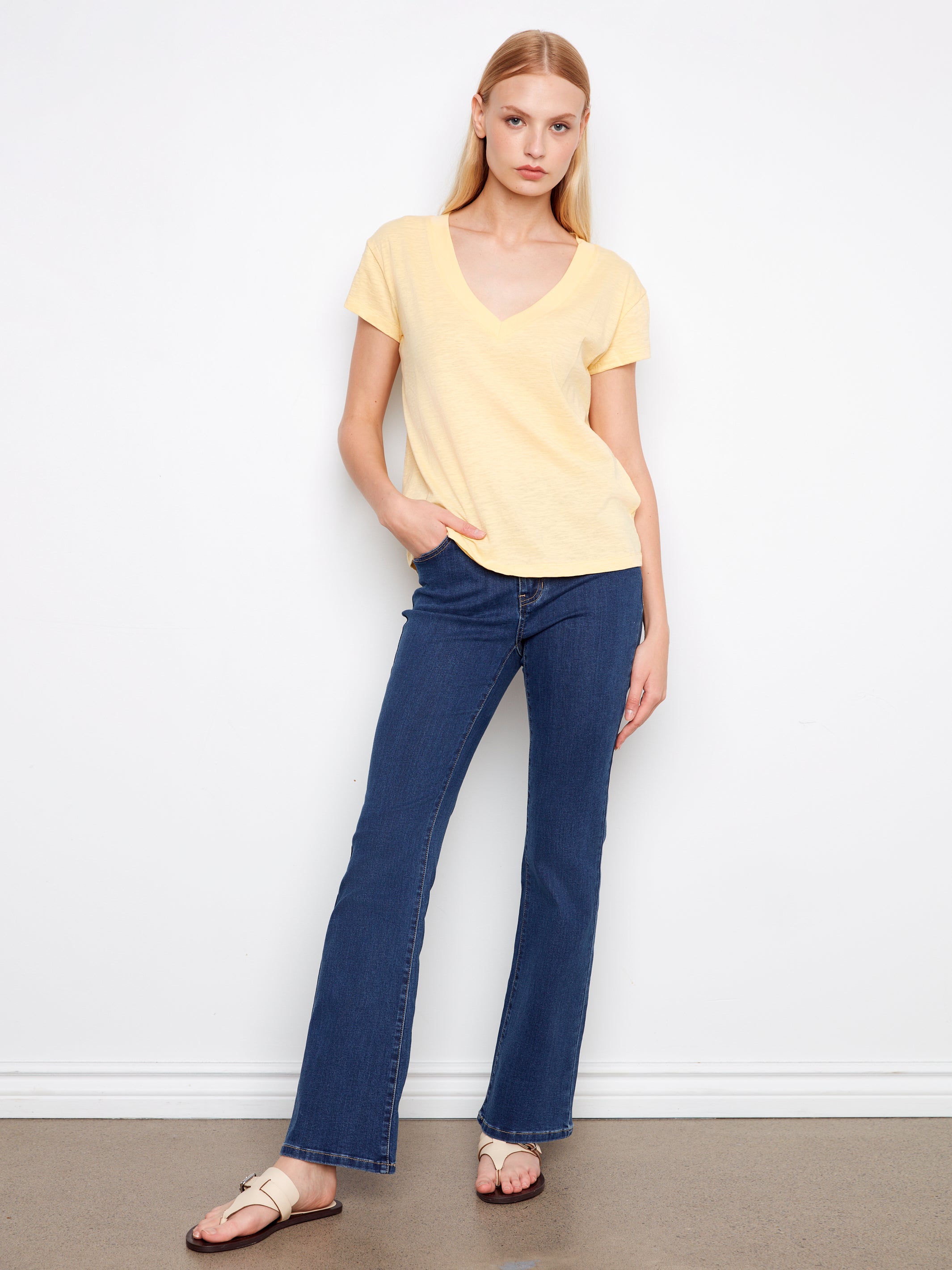 Charlie B Basic V Neck Tee - Sunshine