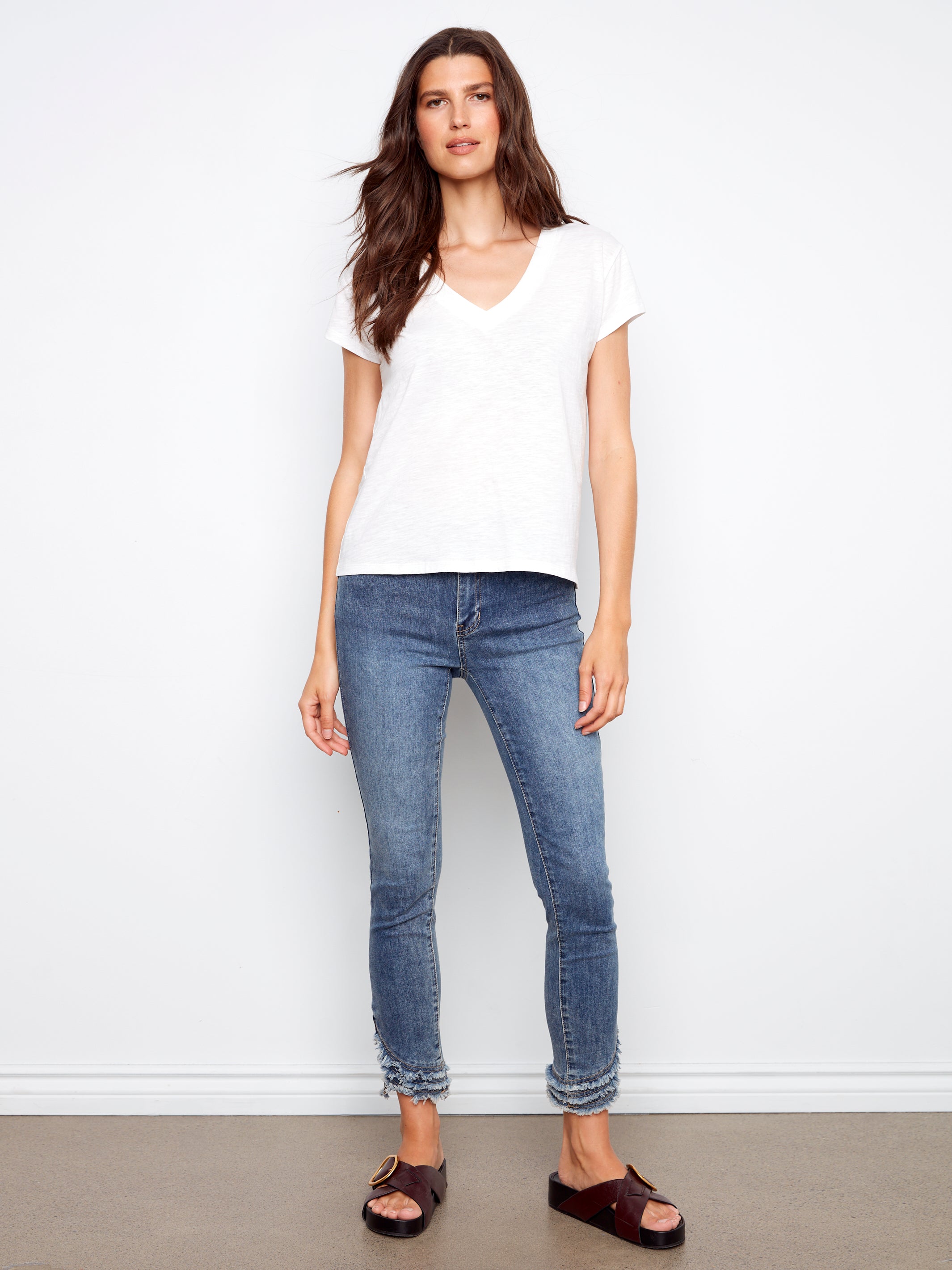 Charlie B Basic V Neck Tee - White