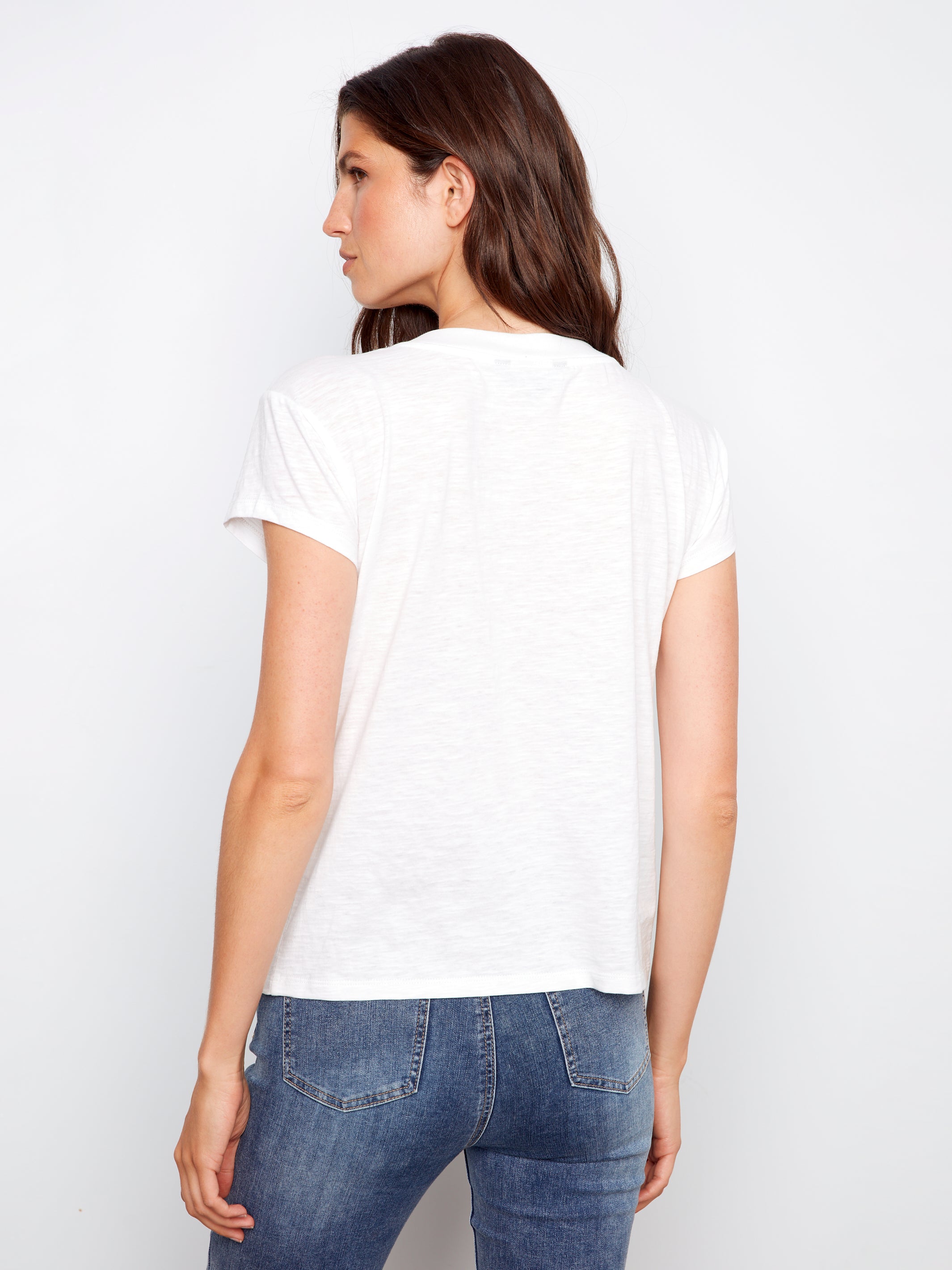 Charlie B Basic V Neck Tee - White