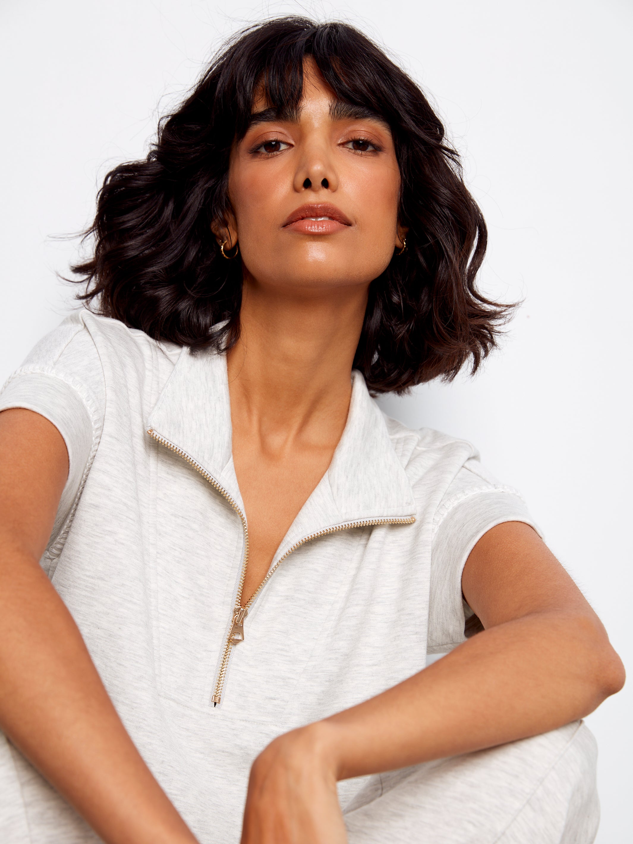 Charlie B Blanket Stitch 1/2 Zip - Light Grey