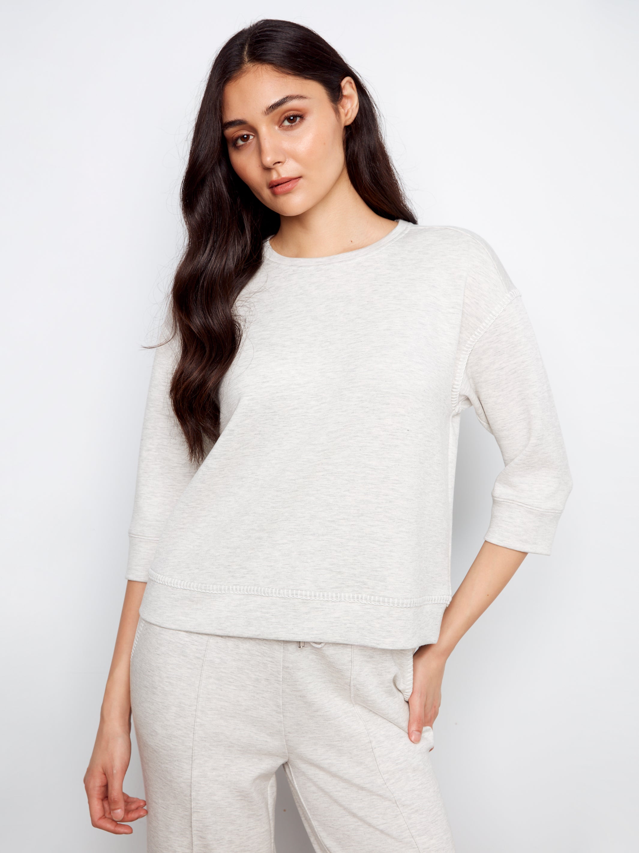 Charlie B Blanket Stitch Top - Light Grey