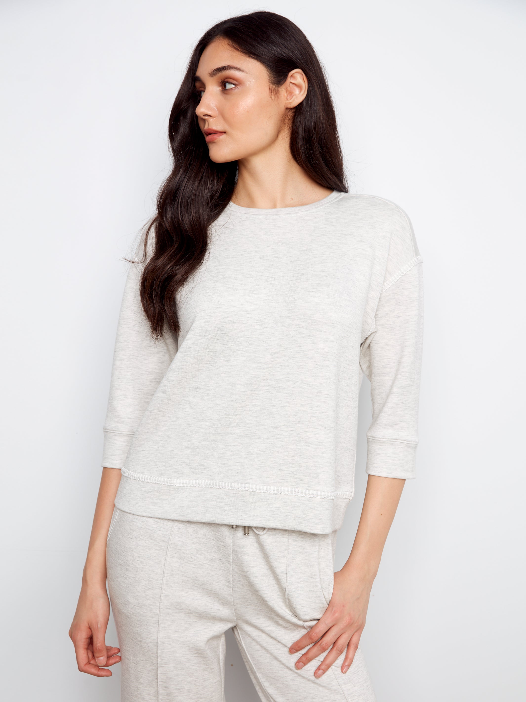 Charlie B Blanket Stitch Top - Light Grey