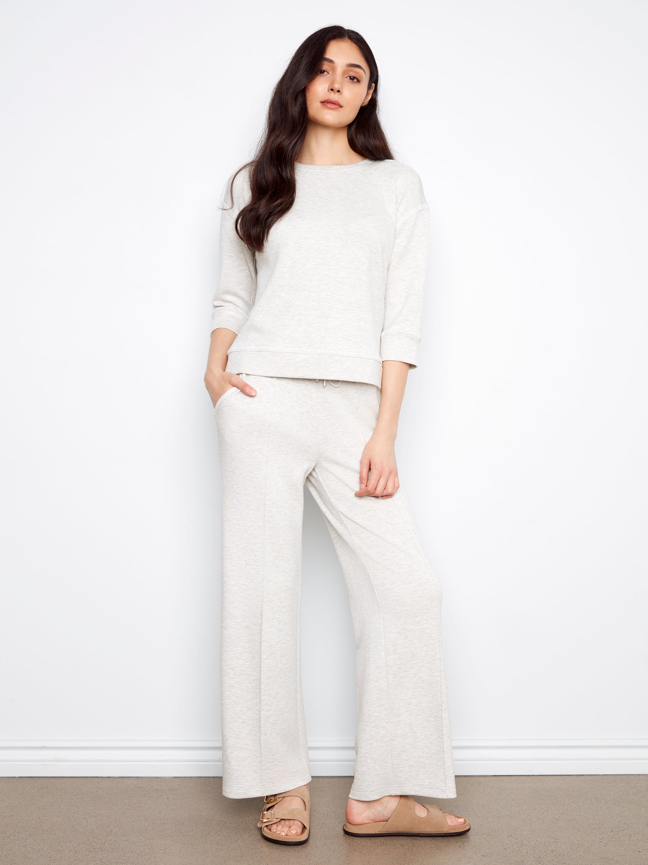 Charlie B Blanket Stitch Top - Light Grey