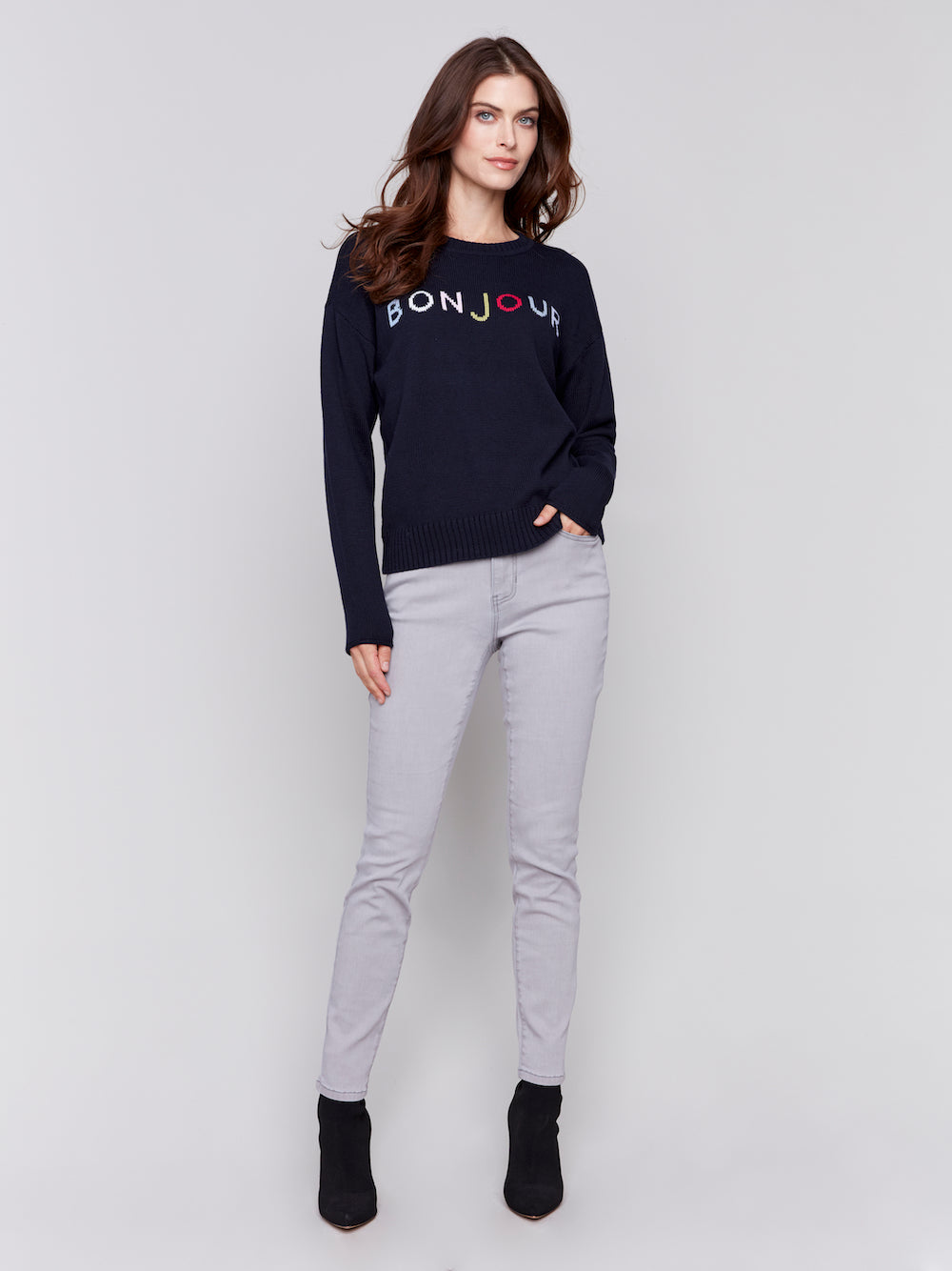 Charlie B Bonjour Sweater - Navy Clothing - Tops - Sweaters - Pullovers by Charlie B | Grace the Boutique