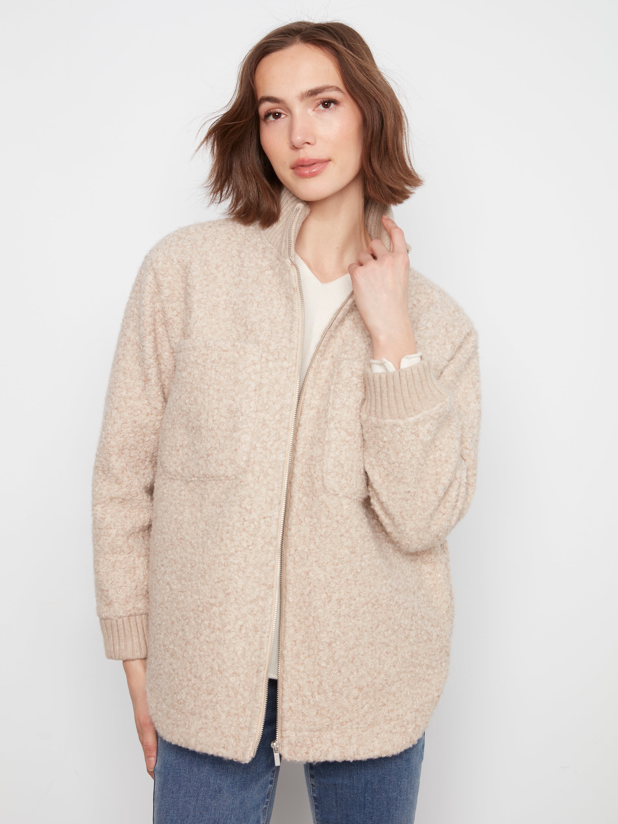 Charlie B Boucle Jacket - Heather Almond