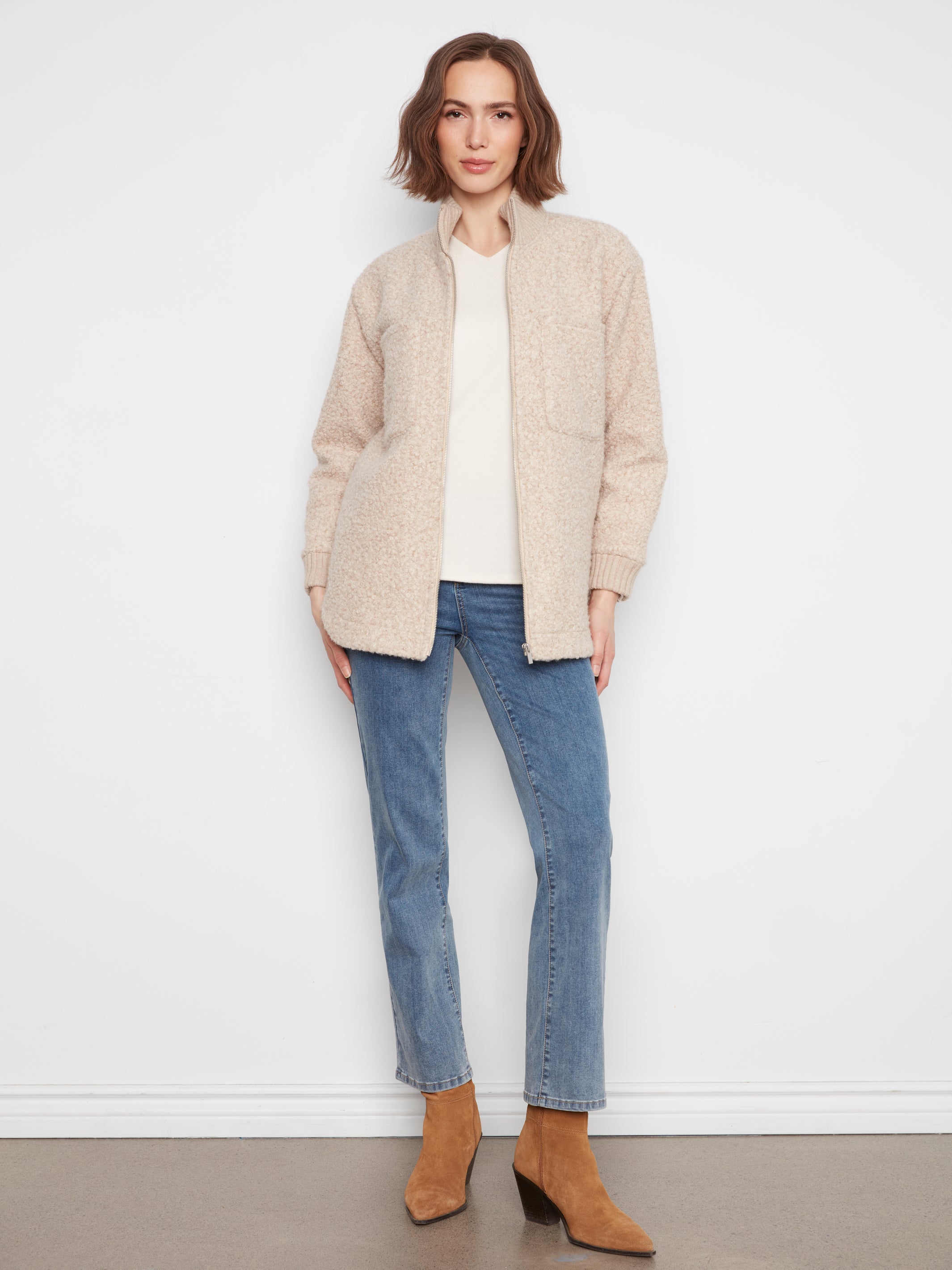 Charlie B Boucle Jacket - Heather Almond