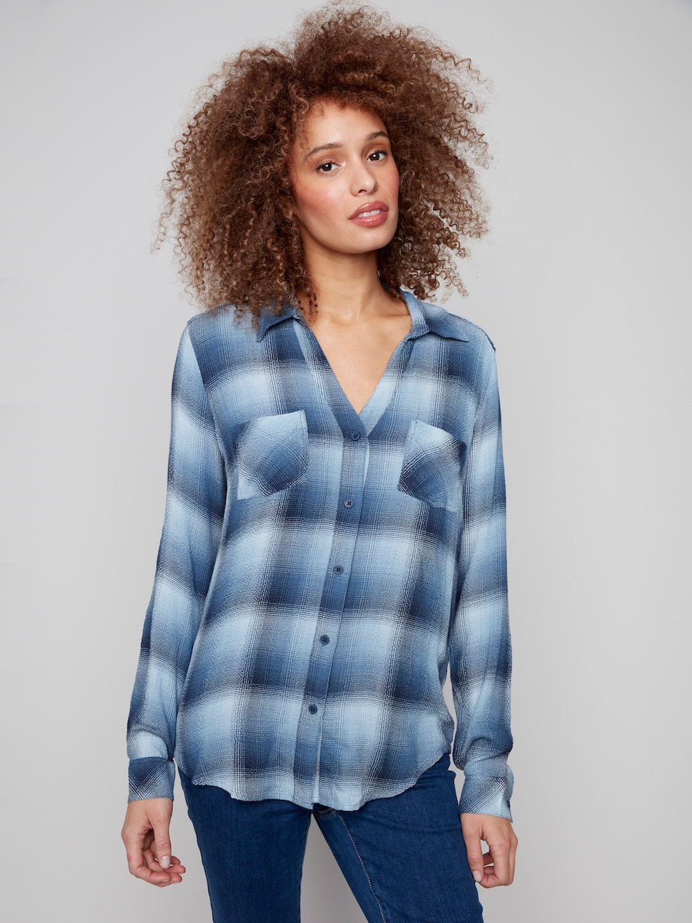 Charlie B Button Front Blouse - Denim