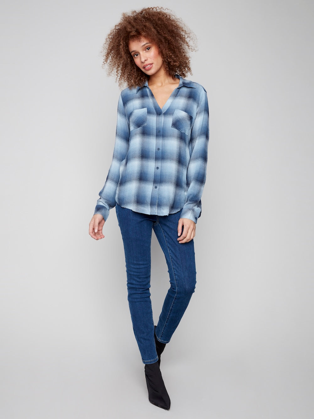 Charlie B Button Front Blouse - Denim