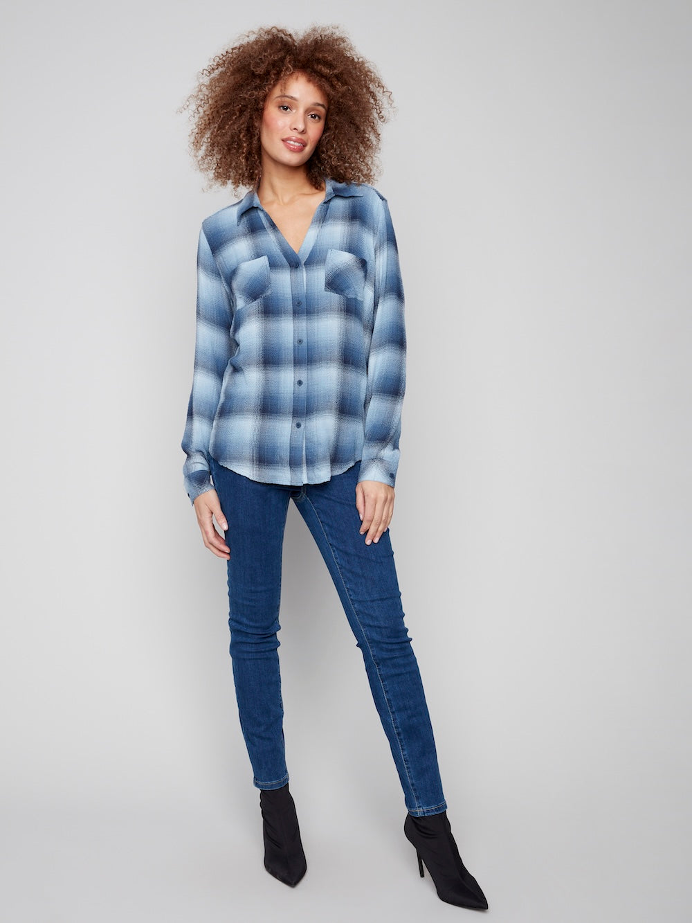 Charlie B Button Front Blouse - Denim