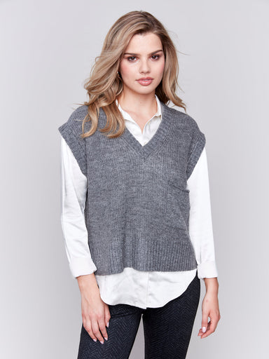 Charlie B Cashmere Touch Vest - Heather Grey Clothing - Tops - Shirts - Sleeveless Knits by Charlie B | Grace the Boutique