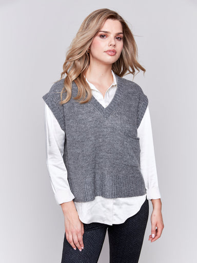 Charlie B Cashmere Touch Vest - Heather Grey Clothing - Tops - Shirts - Sleeveless Knits by Charlie B | Grace the Boutique