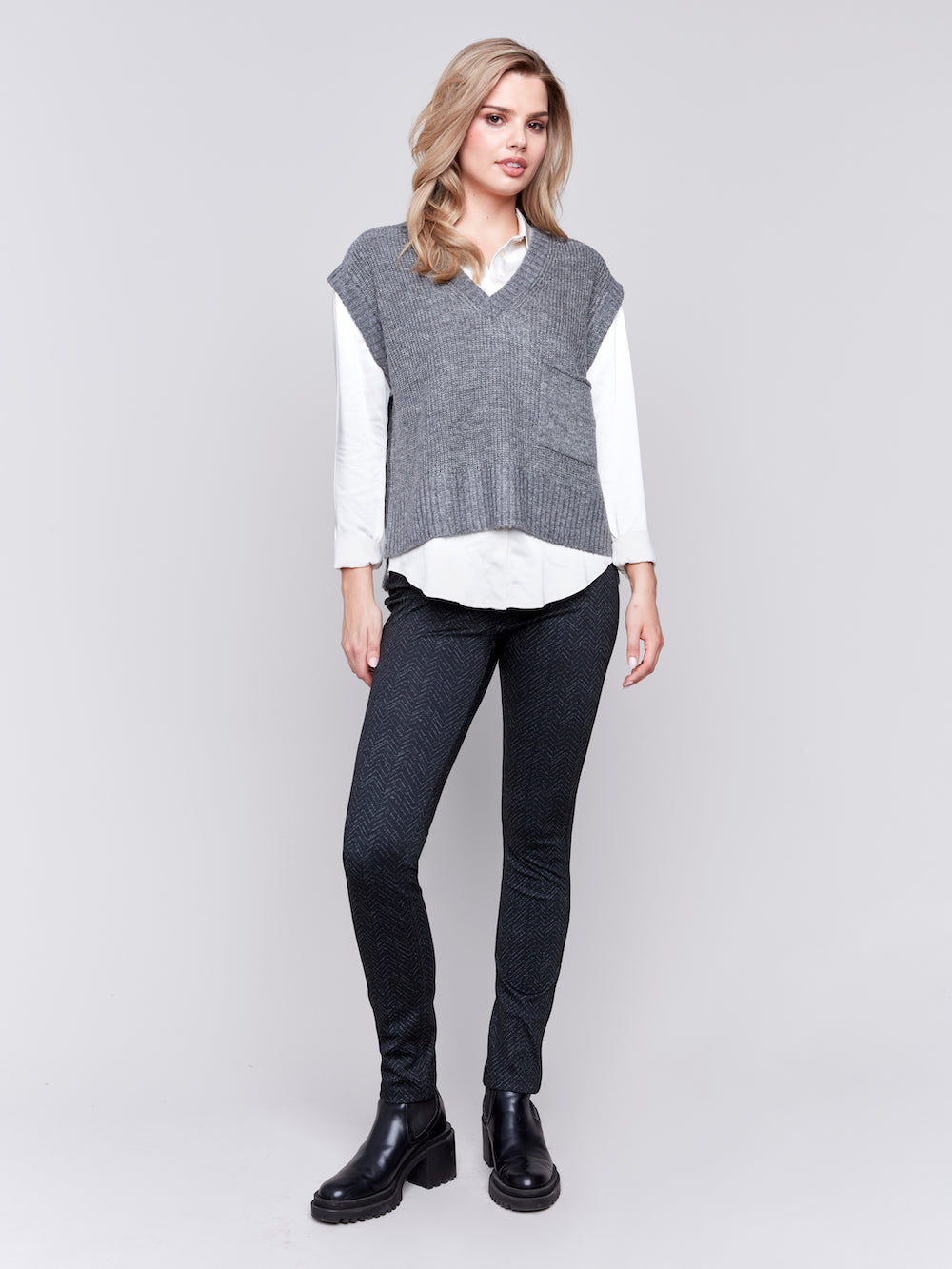 Charlie B Cashmere Touch Vest - Heather Grey Clothing - Tops - Shirts - Sleeveless Knits by Charlie B | Grace the Boutique