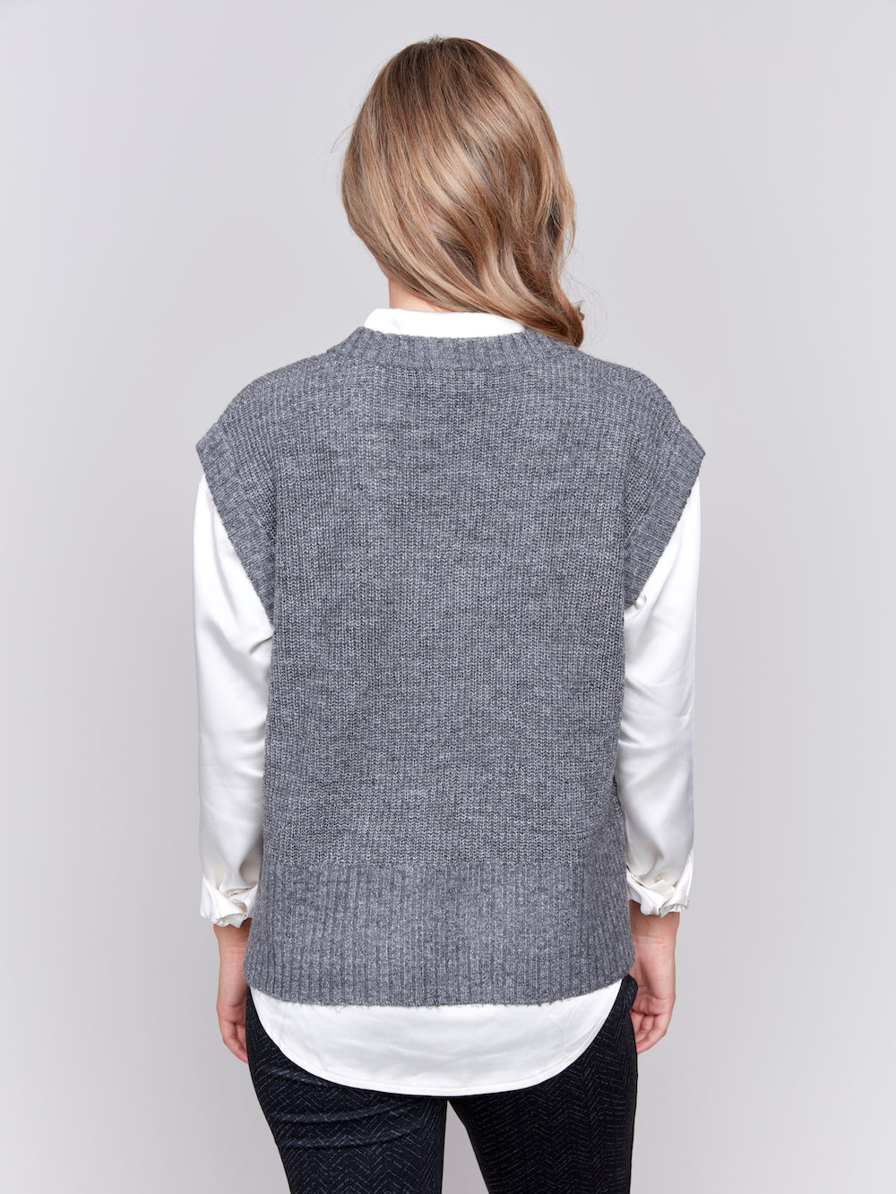 Charlie B Cashmere Touch Vest - Heather Grey Clothing - Tops - Shirts - Sleeveless Knits by Charlie B | Grace the Boutique