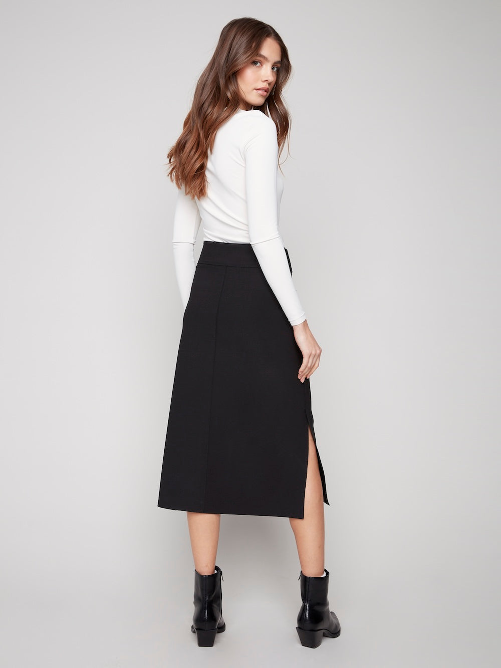 Charlie B Crepe Skirt with Patch Pockets - Black
