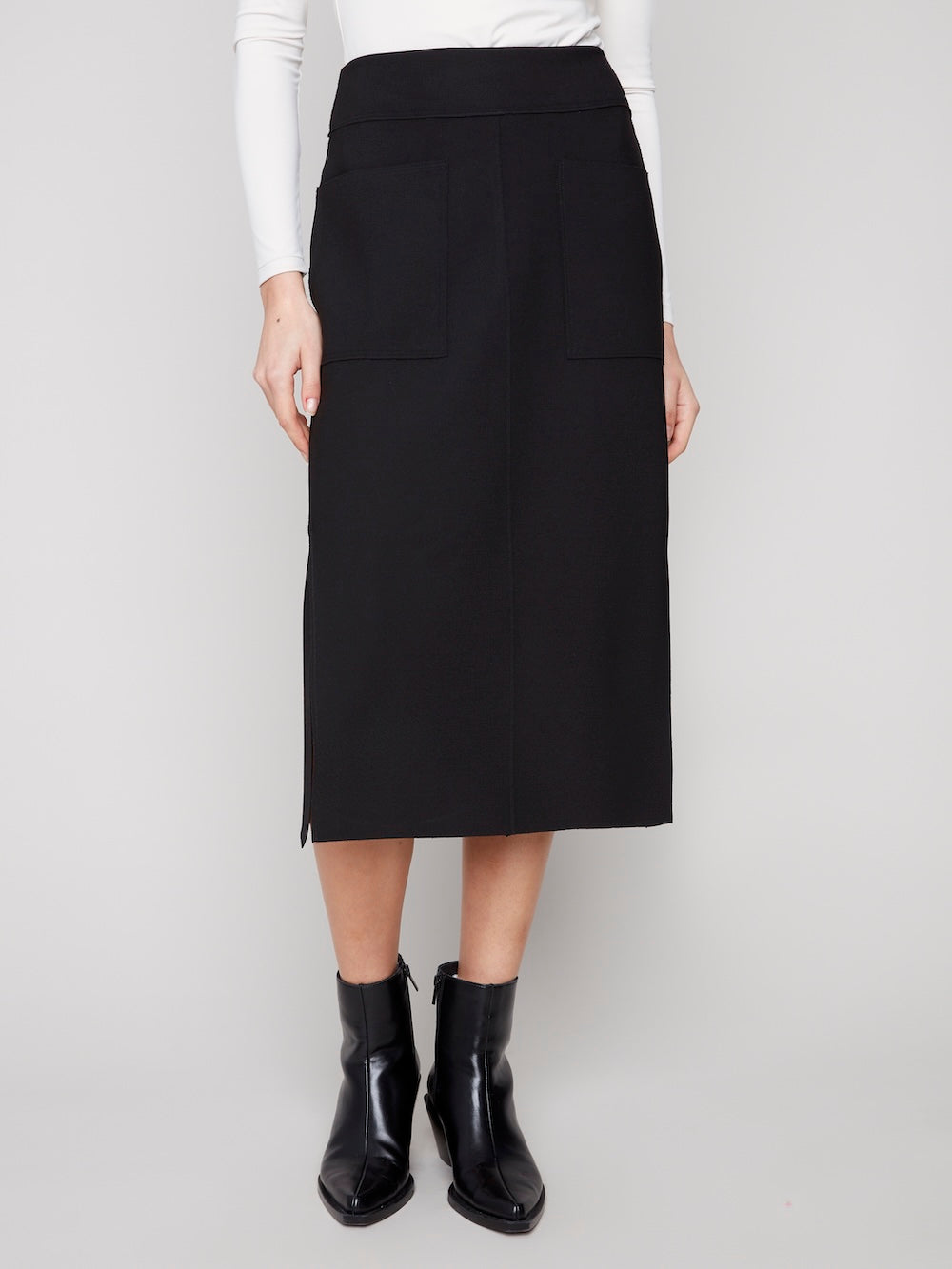 Charlie B Crepe Skirt with Patch Pockets - Black