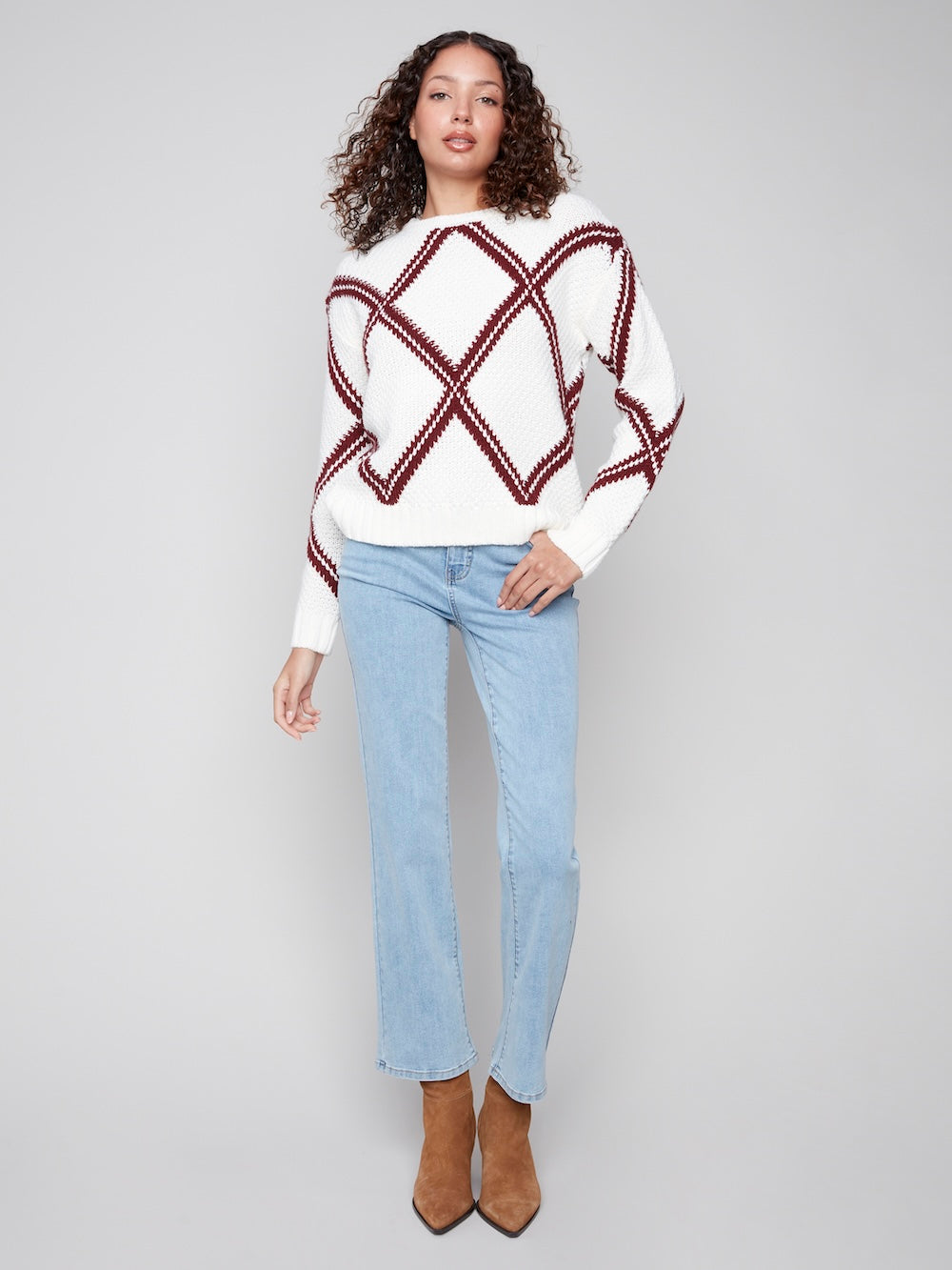 Charlie B Crew Neck Intarsia Sweater - Cabernet