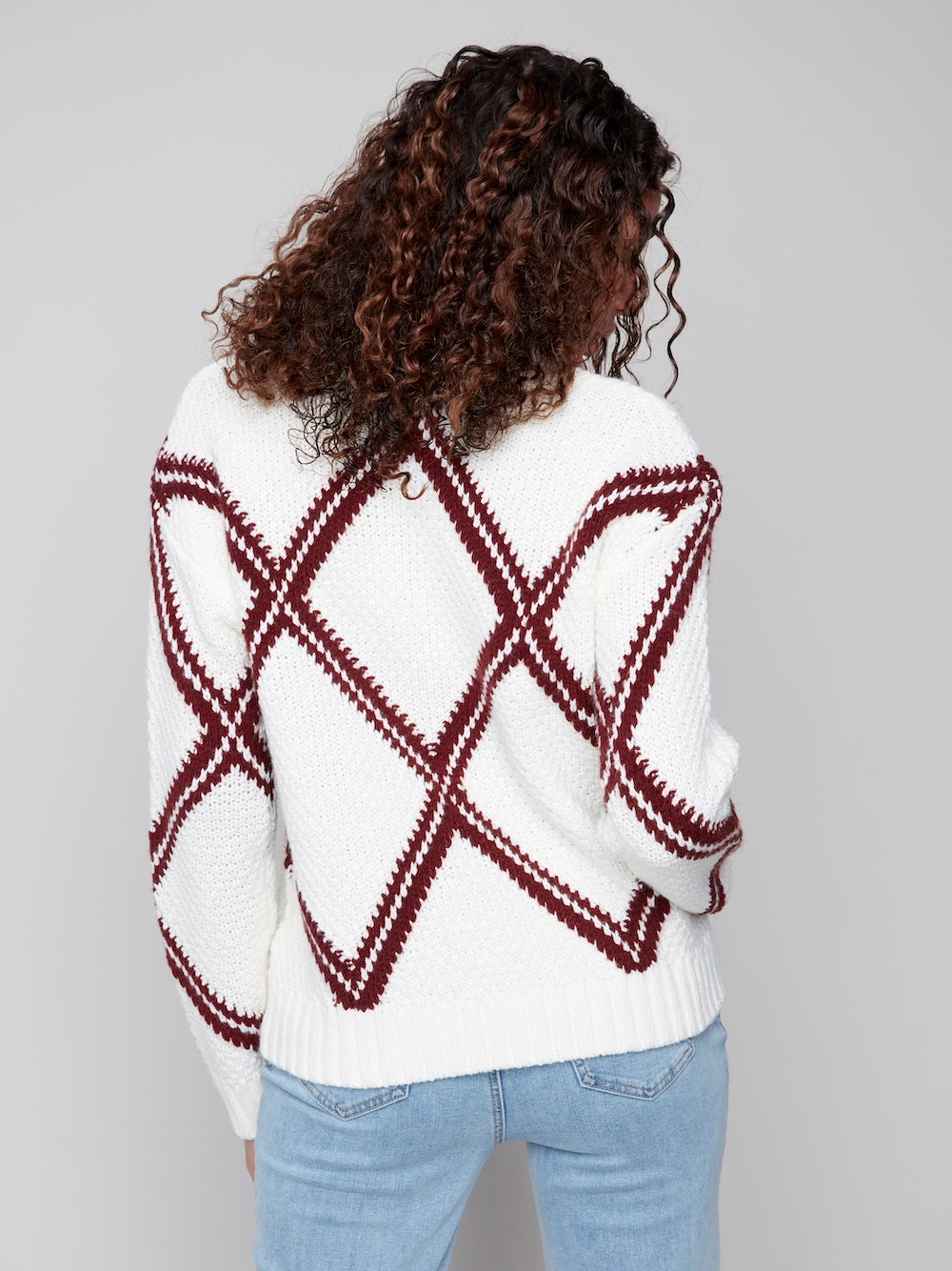 Charlie B Crew Neck Intarsia Sweater - Cabernet