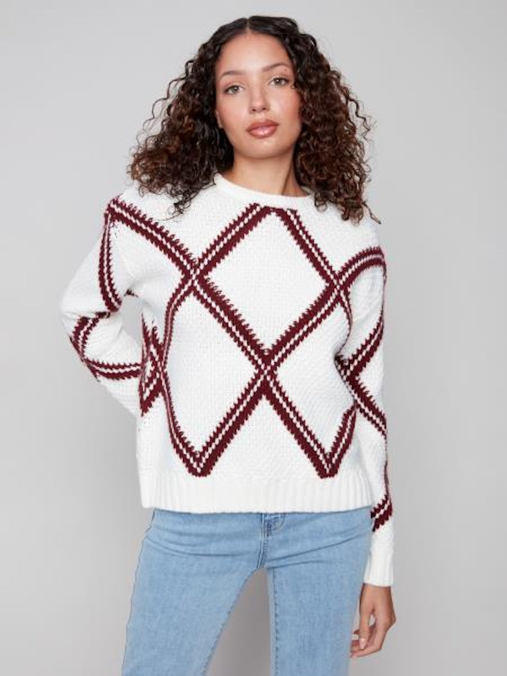 Charlie B Crew Neck Intarsia Sweater - Cabernet
