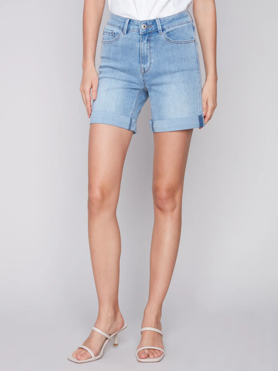 Charlie B Cuffed Hem Denim Shorts - Pale Blue Clothing - Bottoms - Other Bottoms - Shorts by Charlie B | Grace the Boutique