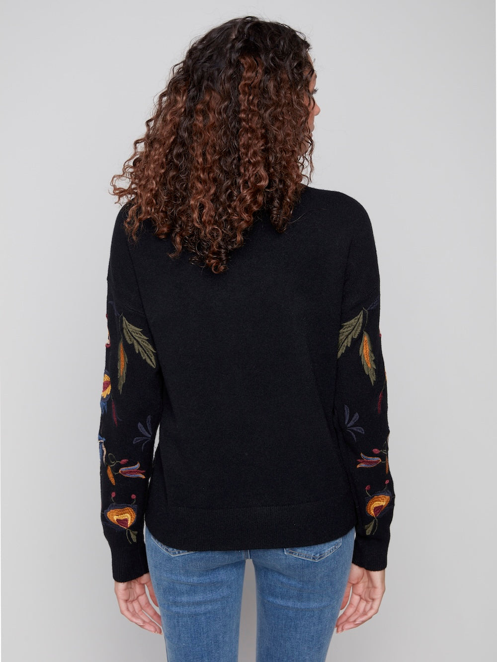 Charlie B Embroidered Mock Neck Top - Black