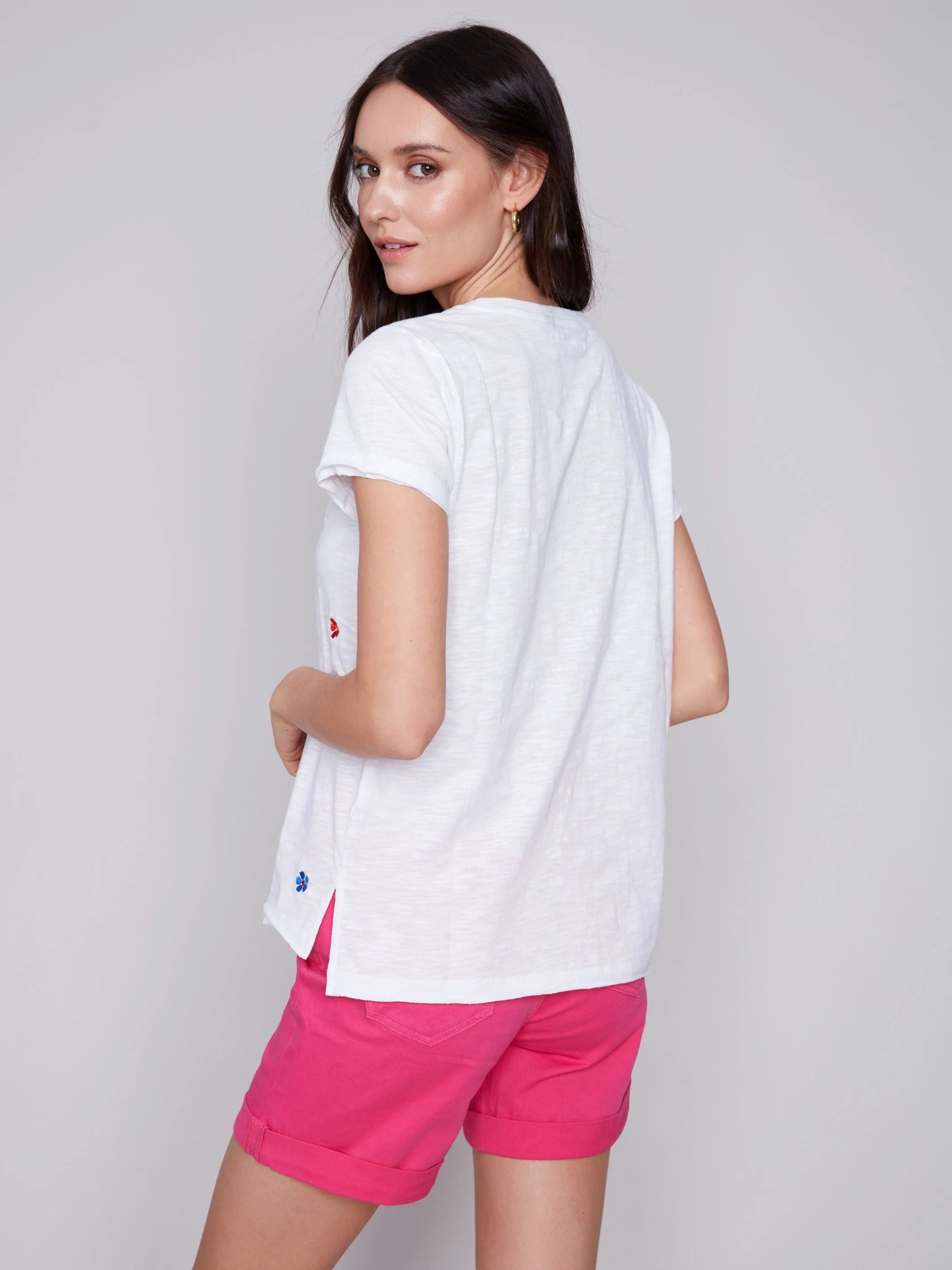 Charlie B Embroidered Tee - White Clothing - Tops - Shirts - SS Knits by Charlie B | Grace the Boutique