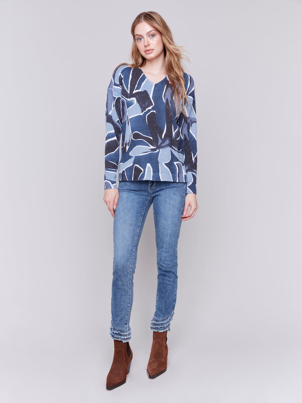 Charlie B Evelyn Print Sweater - Denim Clothing - Tops - Sweaters - Pullovers by Charlie B | Grace the Boutique