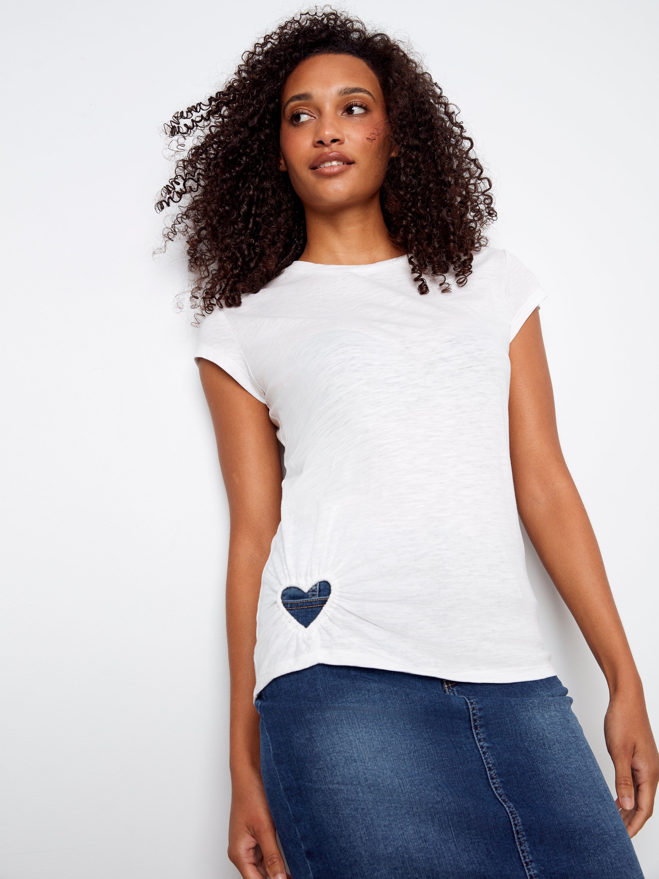 Charlie B Heart Detail Tee - White