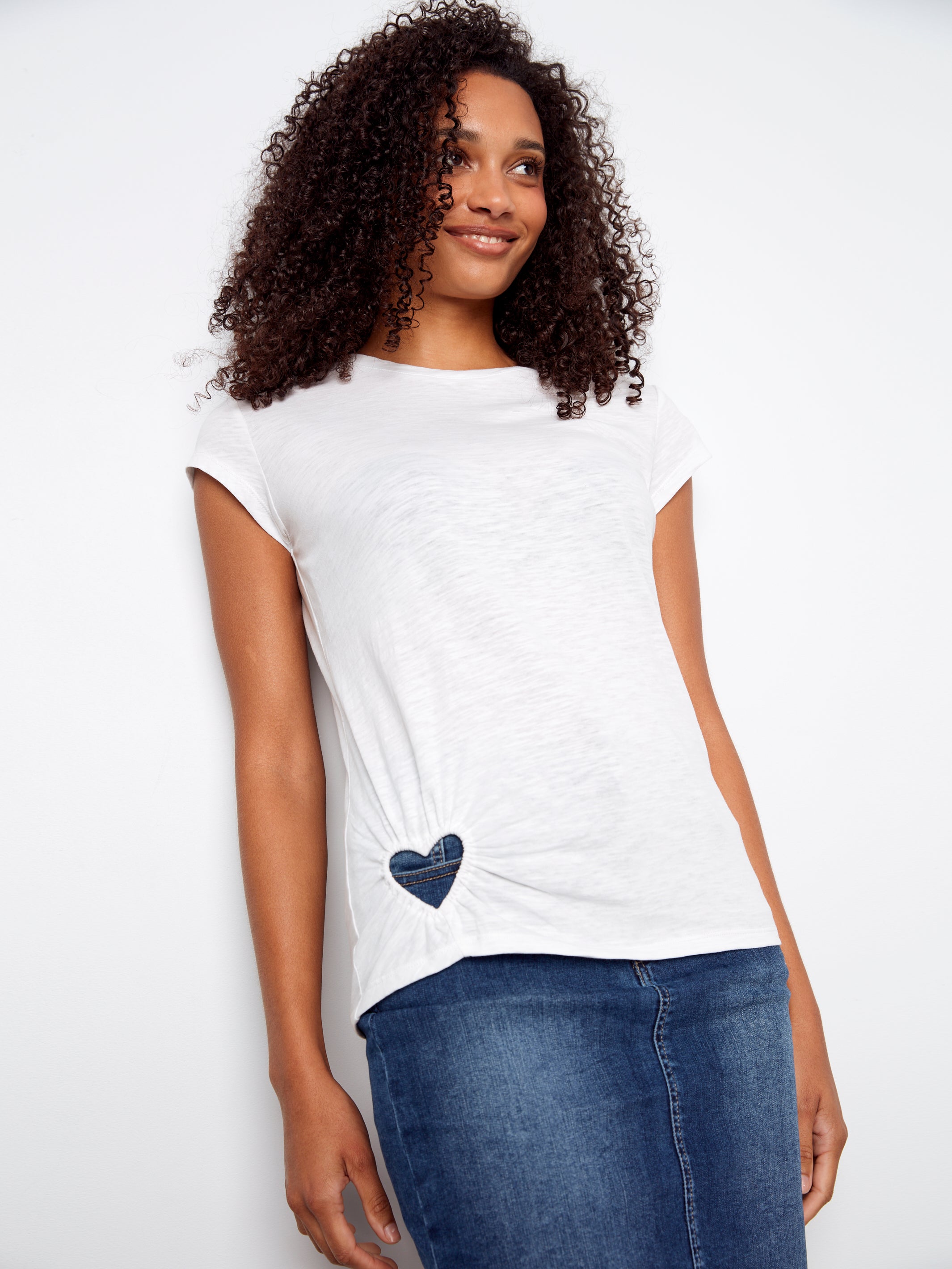 Charlie B Heart Detail Tee - White