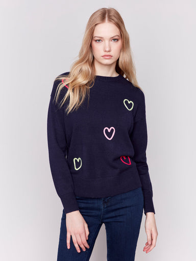 Charlie B Hearts Sweater - Navy Clothing - Tops - Sweaters - Pullovers by Charlie B | Grace the Boutique