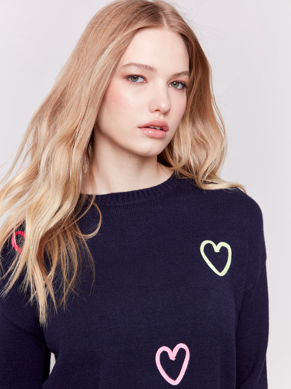 Charlie B Hearts Sweater - Navy Clothing - Tops - Sweaters - Pullovers by Charlie B | Grace the Boutique