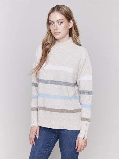 Charlie B Inez Mock Neck - Heather Beige Clothing - Tops - Sweaters - Pullovers by Charlie B | Grace the Boutique