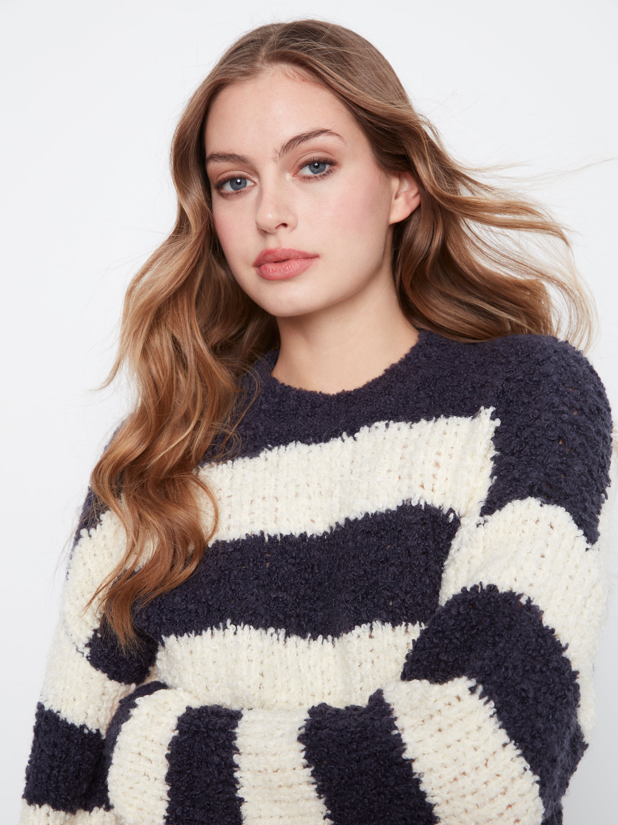 Charlie B Jana Striped Boucle Sweater - Navy