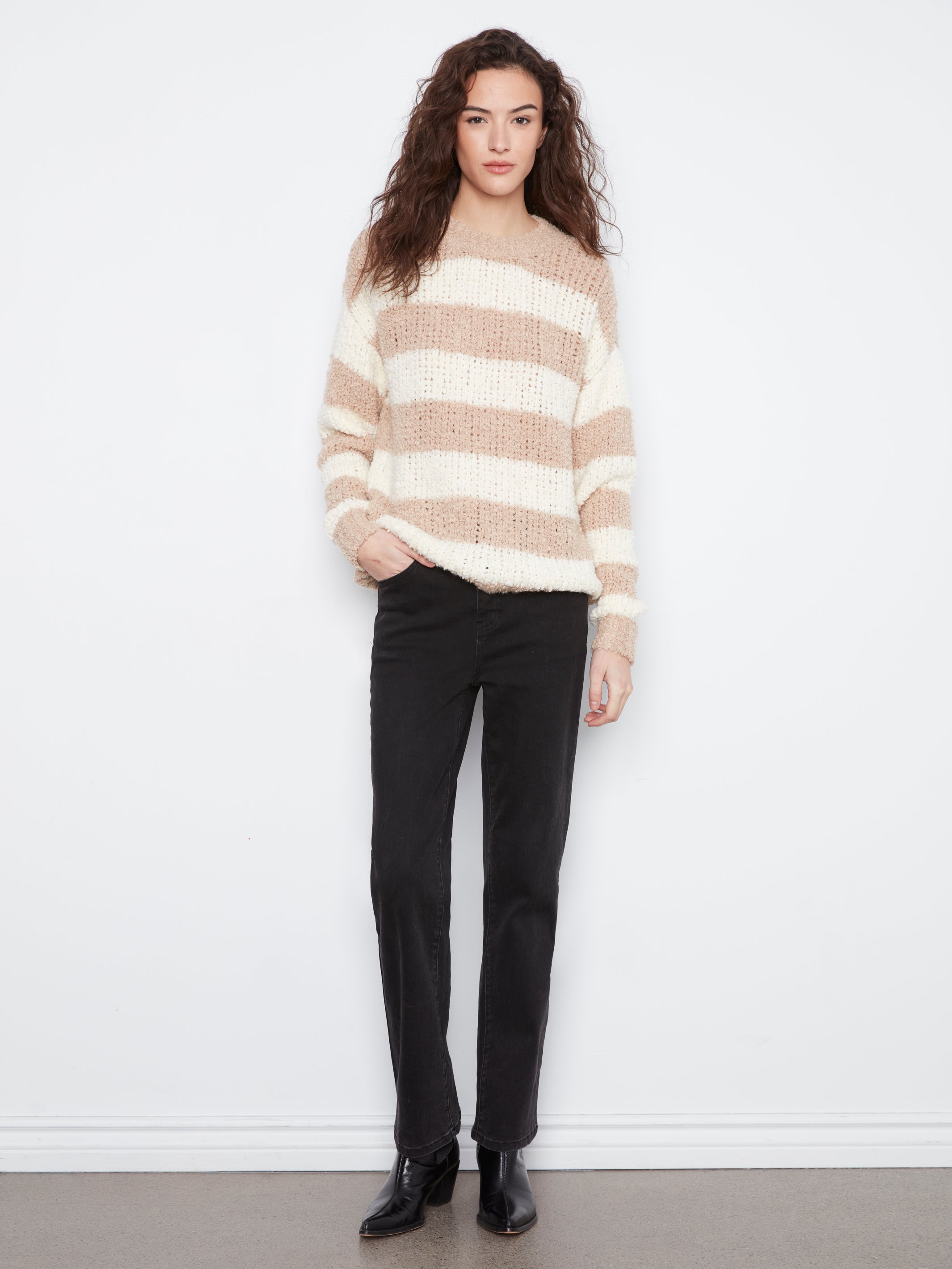 Charlie B Jana Striped Boucle Sweater - Tan