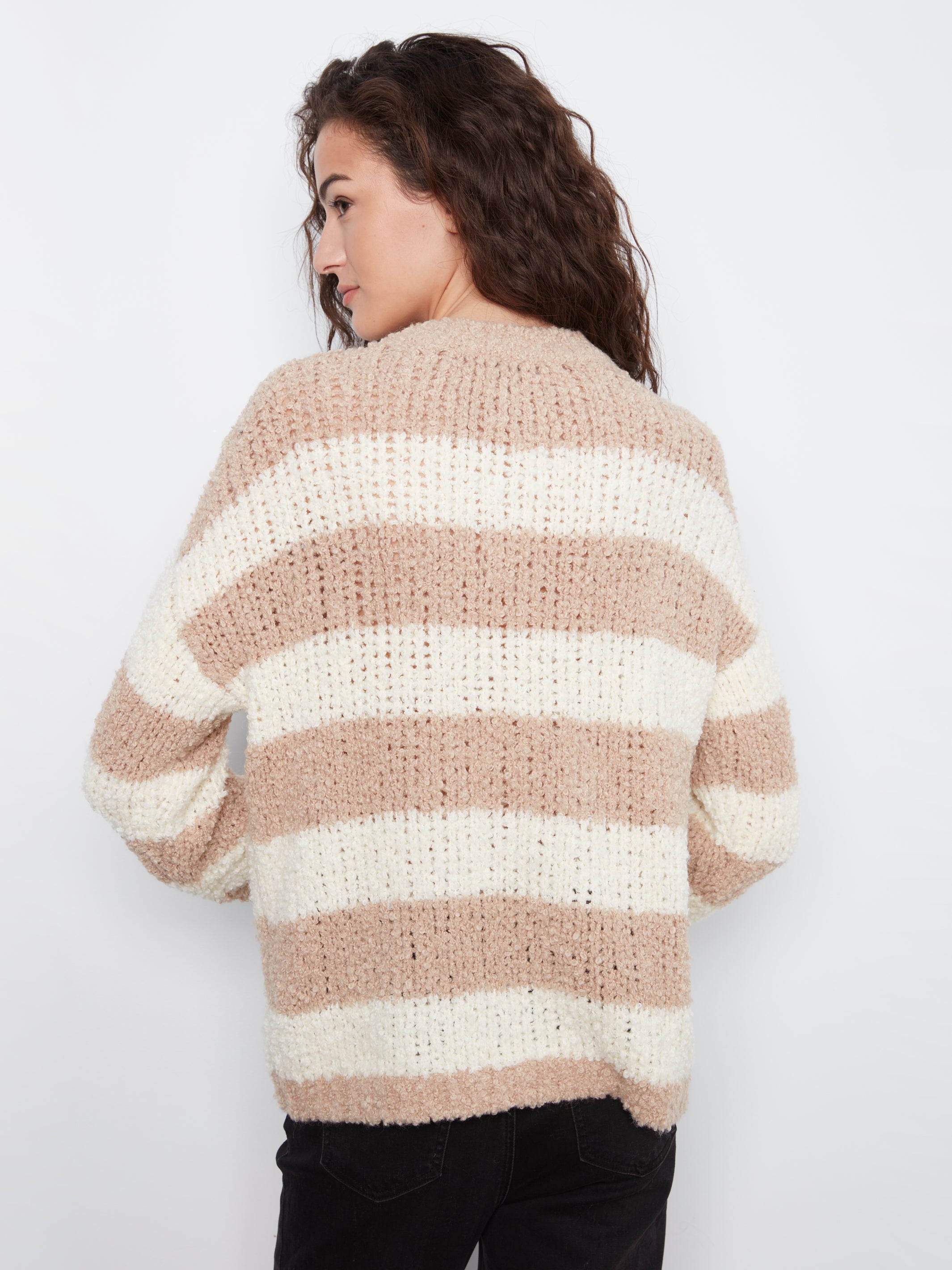 Charlie B Jana Striped Boucle Sweater - Tan