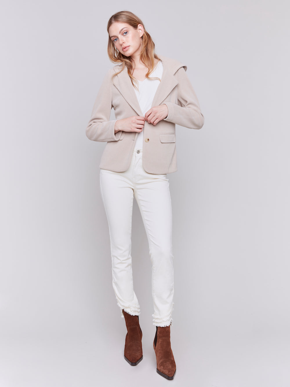 Charlie B Knit Corduroy Jacket - Almond Clothing - Outerwear - Jackets by Charlie B | Grace the Boutique