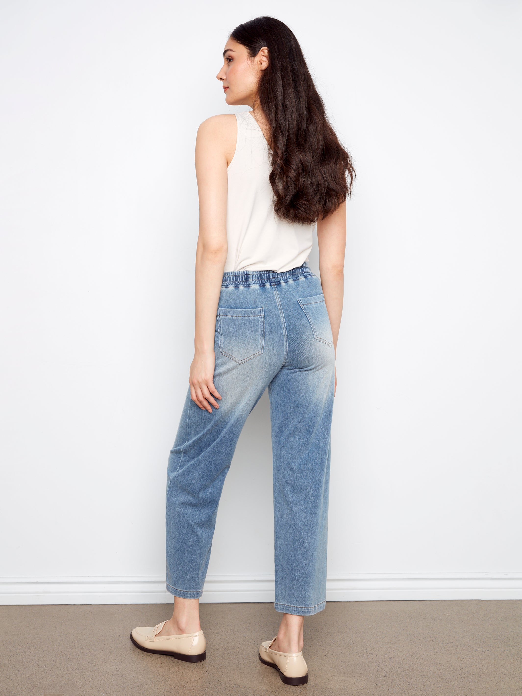 Charlie B Knit Wide Leg Jogger - Medium Blue