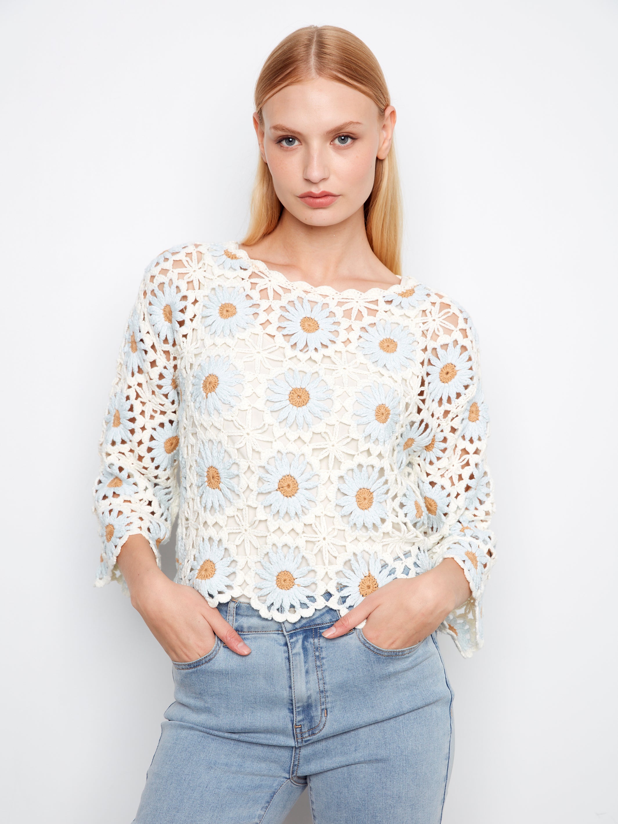 Charlie B Lara Crochet Sweater - Powder