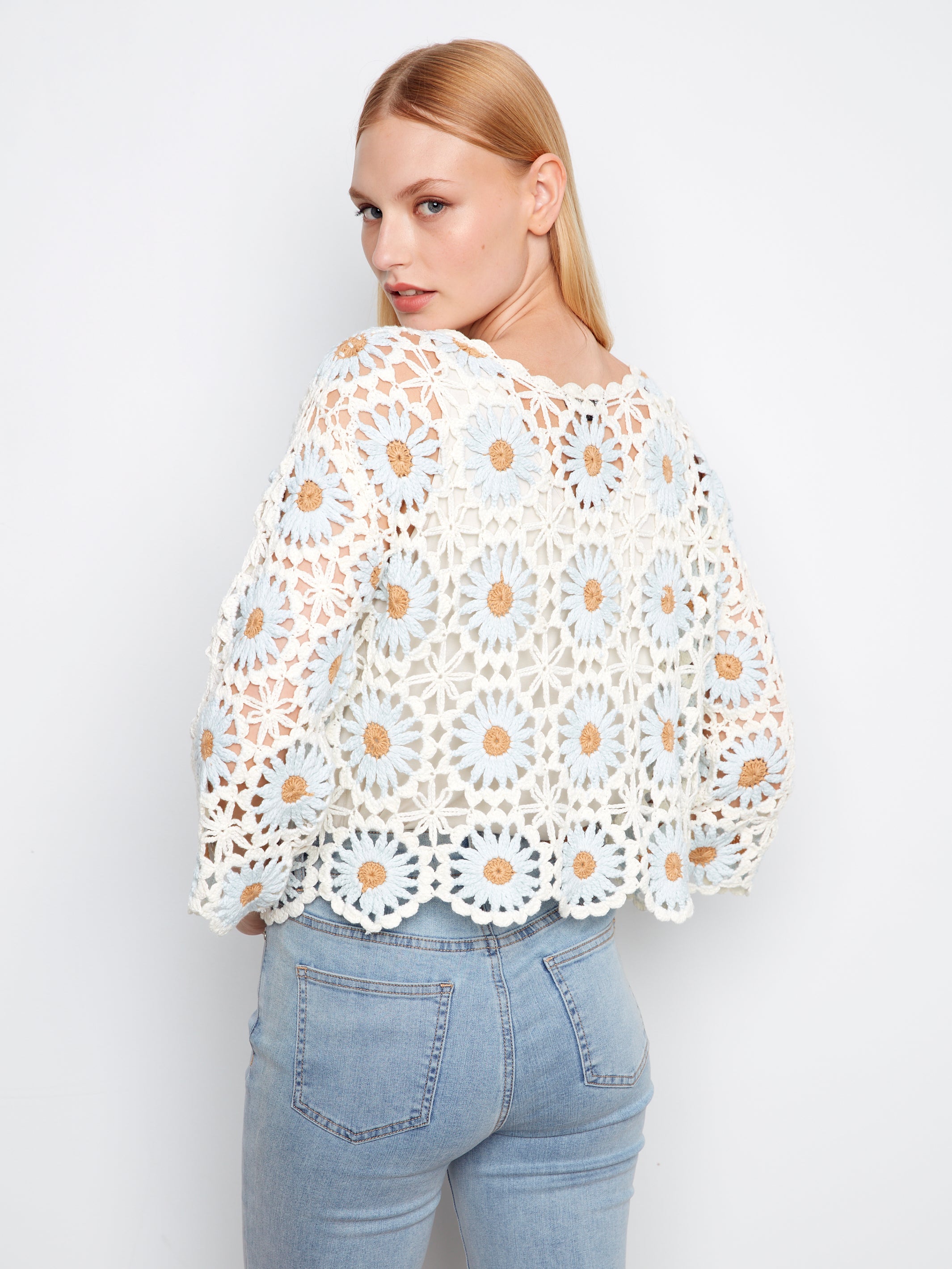 Charlie B Lara Crochet Sweater - Powder