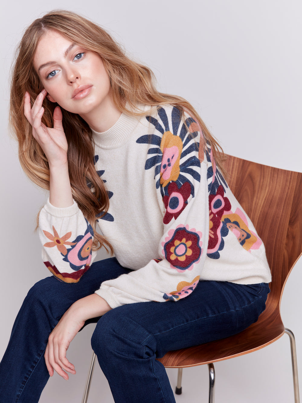 Charlie B Luella Printed Sweater - Heather Beige Clothing - Tops - Sweaters - Pullovers by Charlie B | Grace the Boutique